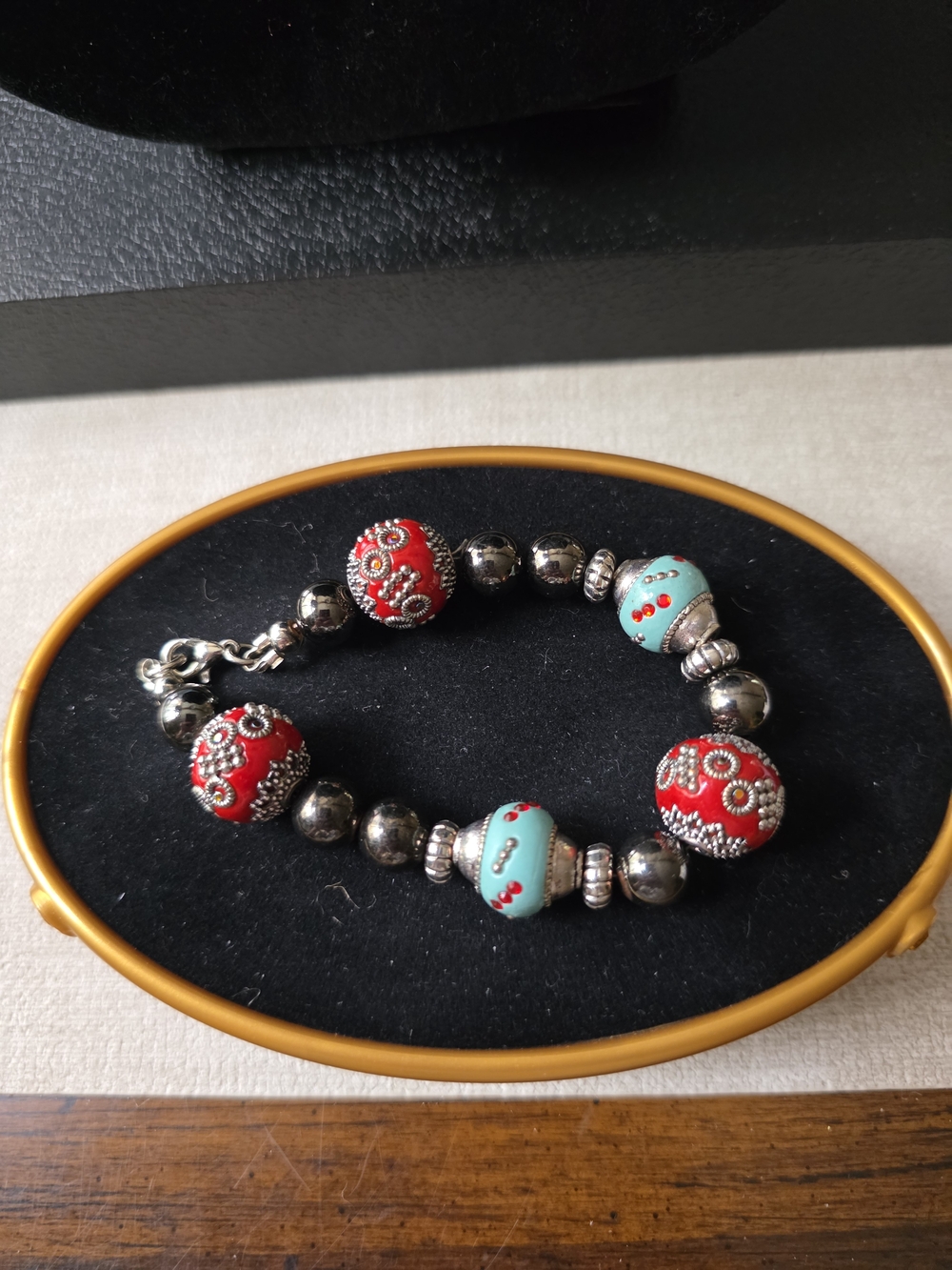 Handcrafted Red and Turquoise Beaded Bracelet - Women Jewelry